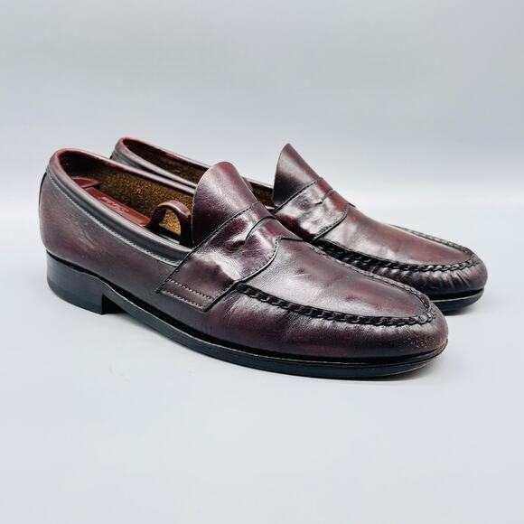 Johnson Murphy Shoes Mens 9 Burgundy Leather Penny Loafer Slip On Moc Toe VTG
